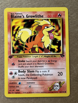 Blaine's Growlithe 62/132 Gym Challenge 1st Edition Non-Holo Pokemon Card NM+ - Image 1