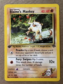 Blaine's Mankey 63/132 Gym Challenge 1st Edition Non-Holo Pokemon Card NM+ - Image 1