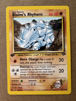 Blaine's Rhyhorn 65/132 Gym Challenge 1st Edition Non-Holo Pokemon Card NM+ - Image 1