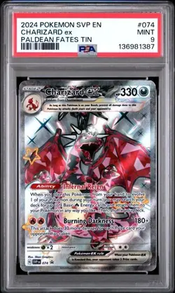 2024 POKEMON SVP ENSV BLACK STAR PROMO PALDEAN FATES TIN CHARIZARD EX PSA 9 #074 - Image 1