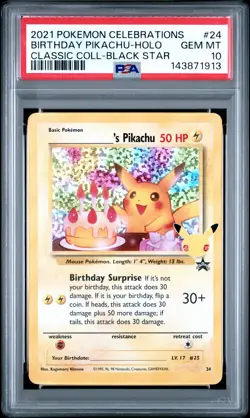 2021 POKEMON CELEBRATIONS CLASSIC COLL #24 BIRTHDAY PIKACHU-HOLO PSA 10 - Image 1