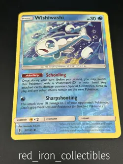 Wishiwashi 37/145 Reverse Holo Common Sun & Moon Guardians Rising Pokemon Card - Image 1