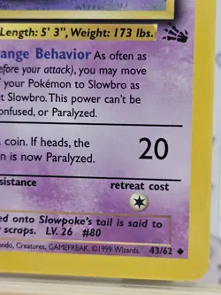 Pokemon Slowbro Fossil First Edition 43/62 LP - Image 3