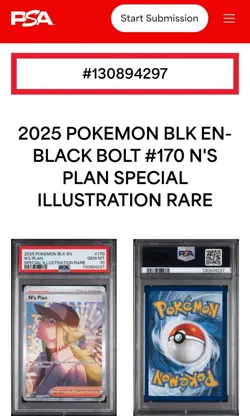 2025 POKEMON BLK EN-BLACK BOLT SPECIAL ILLUSTRATION RARE #170 N'S PLAN PSA 10 - Image 1
