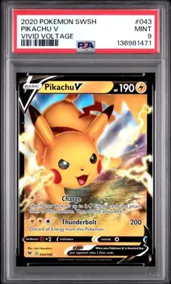 2020 Pokemon SWSH Vivid Voltage Pikachu V #043 PSA 9 - Image 1