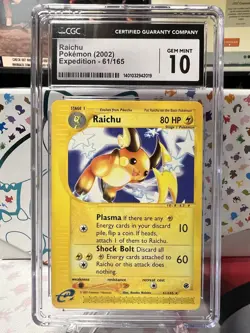 Pokemon - Raichu - CGC 10 Gem Mint - Expedition 61/165 - Rare - Freshly Graded - Image 1