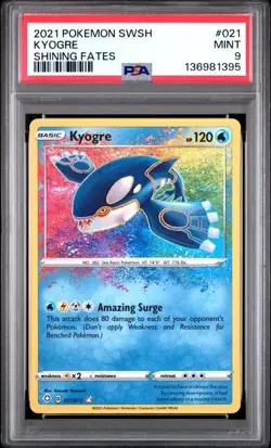 2021 POKEMON SWORD & SHIELD SHINING FATES #021 KYOGRE PSA 9 - Image 1