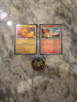Pikachu Stamped 2026 Pokemon Day 30 Promo With Coin & Charmander Ascended Promo - Image 1