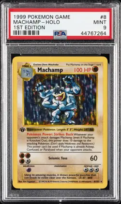 1999 POKEMON BASE SET 1ST EDITION #8 MACHAMP-HOLO PSA 9 - Image 1
