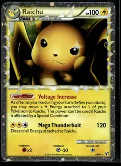 2010 Pokemon Undaunted 83 Raichu Holo LP - Image 1