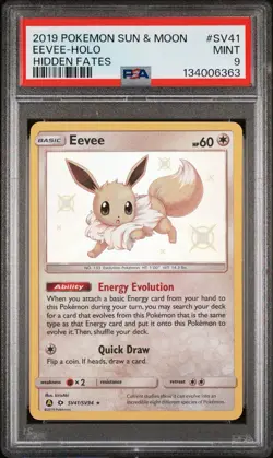 Eevee Hidden Fates Shiny Holo Rare Sv41 PSA 9 Pokemon TCG Card 2019 - Image 1
