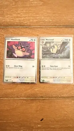 POKEMON Hoothoot 126/162 and NOCTOWL 127/162 COMMON COSMOS HOLO w/SWIRL NM CARD - Image 1