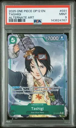 2025 ONE PIECE OP12-LEGACY OF THE MASTER 031 TASHIGI ALTERNATE ART PSA 9 - Image 1