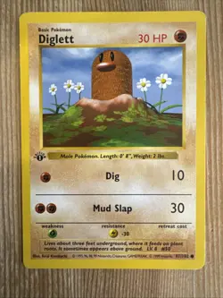Diglett 47/102 1st Edition Shadowless Base Set 1999 Pokemon WOTC TCG MP - Image 1