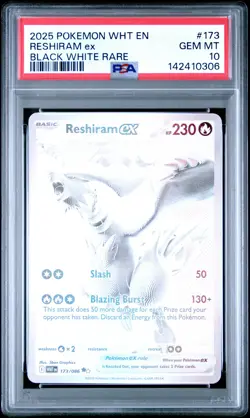 2025 POKEMON WHT EN-WHITE FLARE BLACK WHITE RARE #173 RESHIRAM EX PSA 10 - Image 1