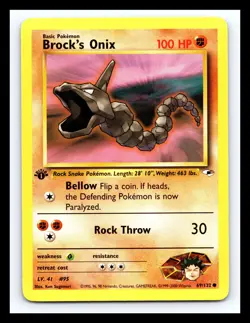 💥 Brock's Onix 69/132 1st Edition Stamp Gym Heroes WOTC Pokemon Vintage 2000 - Image 1