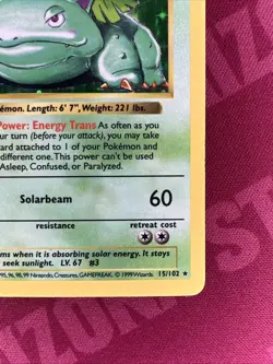 1999 Pokemon TCG Venusaur Holo Rare Shadowless Card 15/102 Base Set Vintage - Image 2