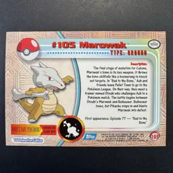 2000 TOPPS Chrome Pokemon Marowak #105 - Series 2 Holo Foil NM Blue Label - Image 2