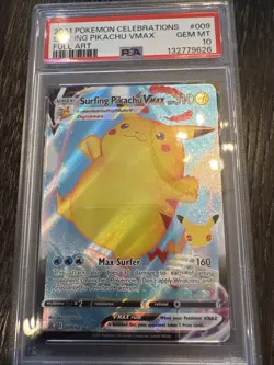 2021 POKEMON CELEBRATIONS #009 FULL ART SURFING PIKACHU VMAX PSA 10 - Image 1