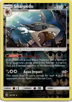 Pokemon TCG Sharpedo 82/149 SM Base Set Reverse Holo Rare Lightly Played - Image 1