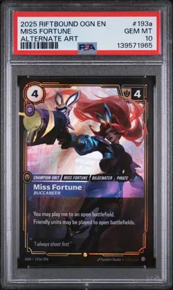 2025 RIFTBOUND: LEAGUE OF LEGENDS OGN-ORIGINS MISS FORTUNE BUCCANEER PSA 10 - Image 1