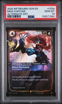 2025 RIFTBOUND: LEAGUE OF LEGENDS OGN-ORIGINS MISS FORTUNE - BUCCANEER PSA 10 - Image 1
