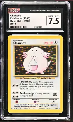 1999 Pokemon Base Set Chansey Holo #3/102 CGC 7.5 NM+ WOTC Vintage Card - Image 1