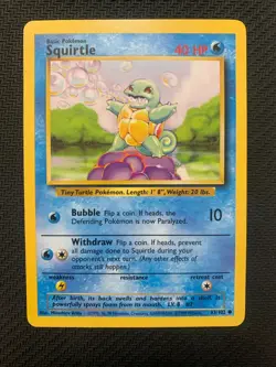 Squirtle 63/102 Pokemon Card - Common Unlimited Base Set - 1999 - MP - Image 1