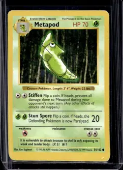 1999 Pokemon Shadowless Metapod #54/102 - Image 1
