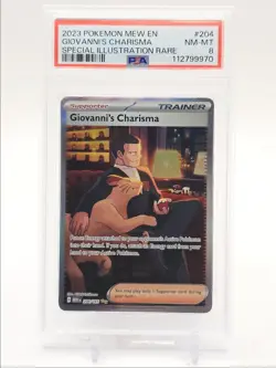 GIOVANNI'S CHARISMA 2023 POKEMON 151 SPECIAL ILLUSTRATION RARE 204 PSA 8 Q0004 - Image 1