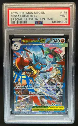 2025 Pokemon Mega Evolution Lucario ex Special Illustration Rare #179/132 PSA 9 - Image 1