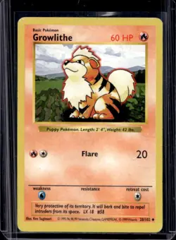 1999 Pokemon Shadowless Growlithe #28/102 - Image 1