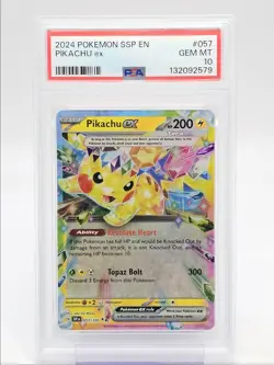 PIKACHU EX 2024 POKEMON S&V SURGING SPARK DOUBLE RARE 057/191 PSA 10 Q5571 - Image 1