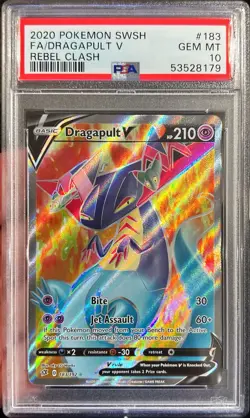 2020 Pokemon Rebel Clash Dragapult V Ultra Rare Holo FA 183/192 PSA 10 Gem Mint - Image 1
