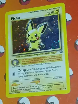 Pokemon Pichu TCG Neo Genesis Holo Rare Card 12/111 Swirl LP - Image 4