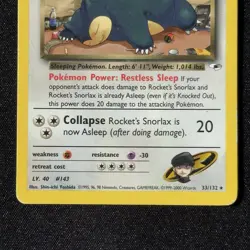 Rocket’s Snorlax 33/132 Rare Gym Hero’s Unlimited Pokemon WOTC English - Image 4