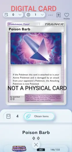 Poison Barb Pokemon Pocket Mobile Game Celestial Guardians Set ◇◇ Rare Item Card - Image 1