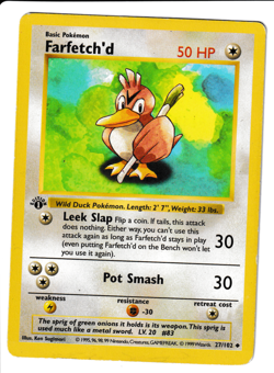 MP- Farfetch'd 27/102 Base Set 1st Edition Shadowless, 1999 WOTC Vintage Pokemon - Image 1