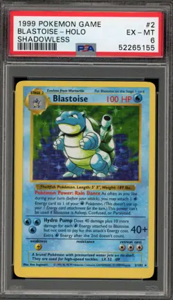 Pokemon Blastoise Base Set Shadowless Holo Rare #2 PSA 6 - Image 1
