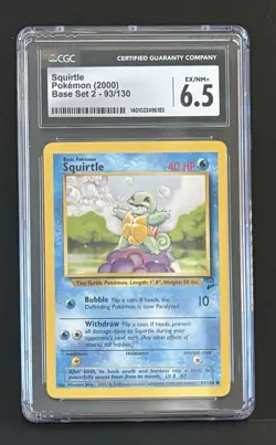 CGC 6.5 EX / NEAR MINT + SQUIRTLE 93/130 Base Set 2 Pokemon Card ✨ Vintage ✨ - Image 1