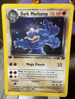 Dark Machamp 10/82 Team Rocket 1st Edition Holo Rare Swirl - Image 1