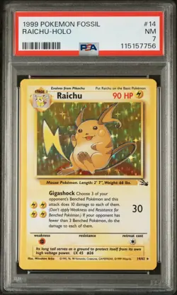 Raichu: 1999 Pokemon Fossil Raichu Holo #14/62 PSA 7 NM WOTC Vintage TCG - Image 1