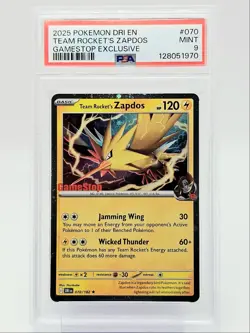 TEAM ROCKET'S ZAPDOS 2025 POKEMON GAMESTOP EXCLUSIVE RARE 070/182 PSA 9 Q0004 - Image 1