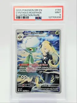 CYNTHIA'S ROSERADE 2025 POKEMON DESTINED ILLUSTRATION RARE 184/182 PSA 9 Q0004 - Image 1