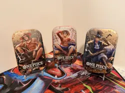 One Piece Card Game Mini Tin Pack Set Vol 2 Luffy, Sabo, Ace NEW SEALED, 3 Tins - Image 1