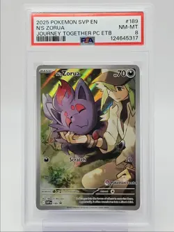 ZORUA 2025 POKEMON CENTER ETB BLACK STAR PROMO JOURNEY #189 PSA 8 Q0004 - Image 1