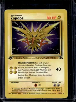 1999 Pokemon Fossil 1st Edition Zapdos #30/62 - Image 1