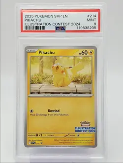 PIKACHU 2025 POKEMON ILLUSTRATION CONTEST 24 BLACK STAR PROMO #214 PSA 9 Q0004 - Image 1