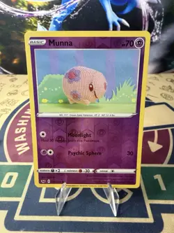 REVERSE HOLO Munna 087/202 Asako Ito Crocheted Sword Shield Pokemon Card - Image 1