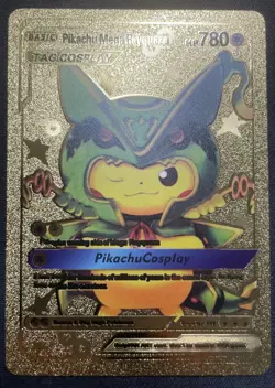 Pokemon Gold Foil Fan Art Card PIKACHU COSPLAY Mega Rayquaza 780HP - Image 1